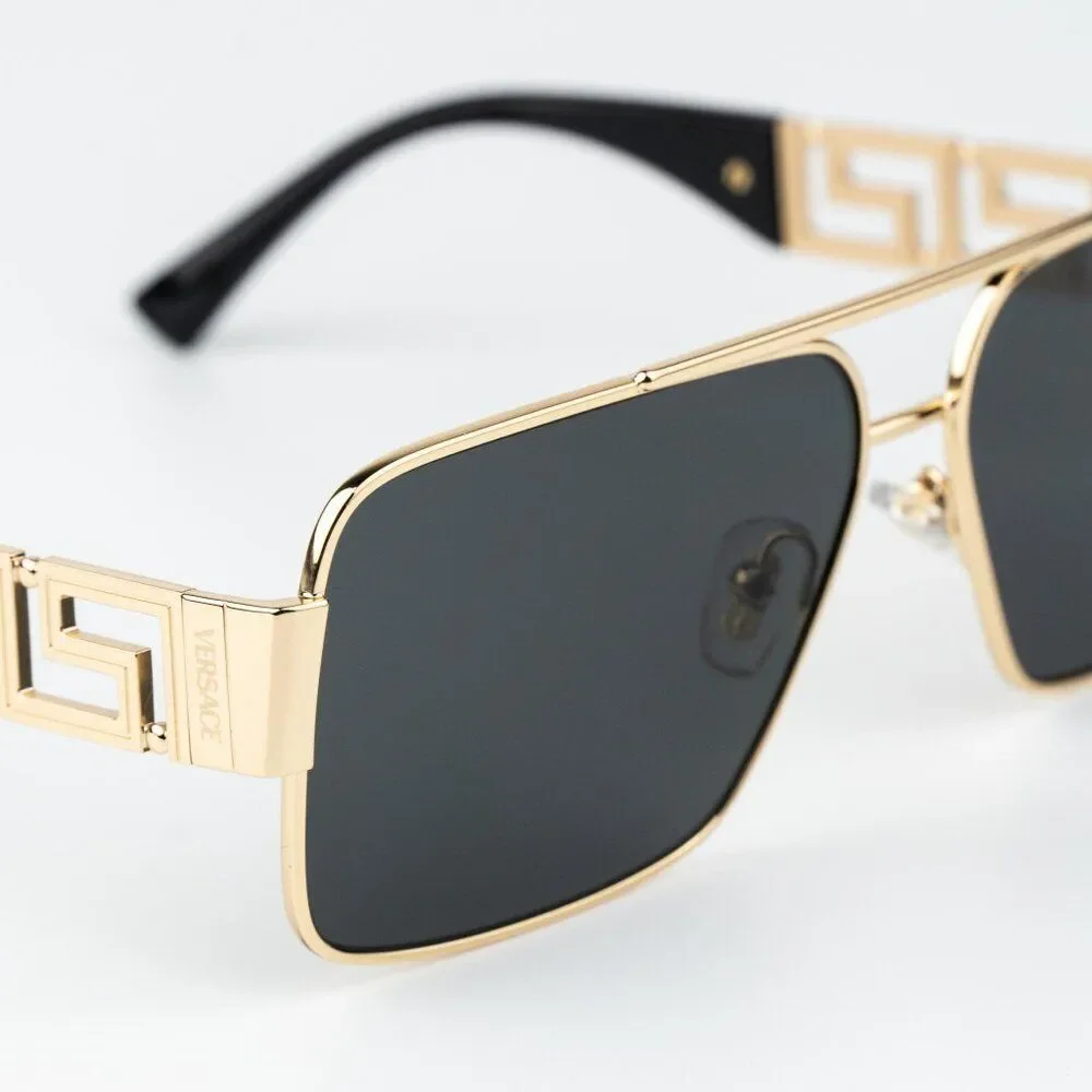 Versace Men Sunglasses Gold Grey Rectangle VE2290 100287 NEW AUTHENTIC